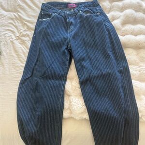 Edikted Navy Pinstripe Straight Leg Jeans